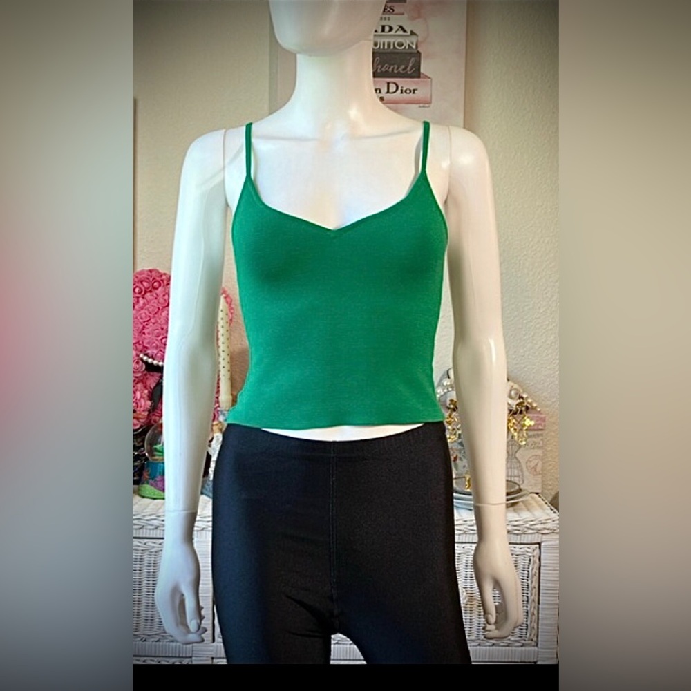 Express Body Contour Green Crop Top Stretchy Knit Size XS